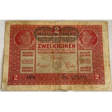 AUSTRIA 1917 . TWO 2 KORONA BANKNOTE